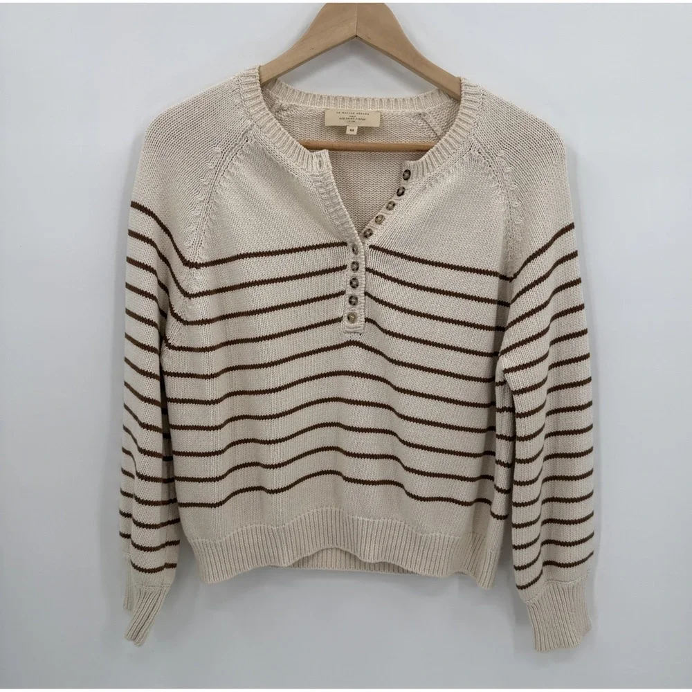 Sezane Womens Brown Ecru Leontine Knit Sweater Size XS 100% Cotton French Style - Picture 1 of 10